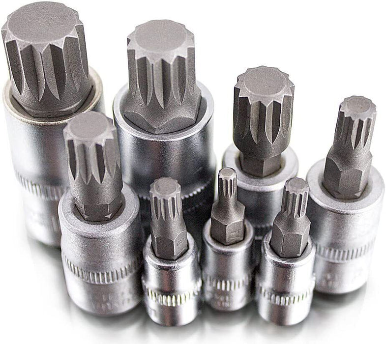 T&E Tools 8Pc M4 - M16 Spline x 1/4"/3/8"/1/2"Drive Socket Made in Taiwan