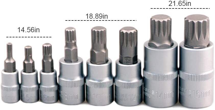 T&E Tools 8Pc M4 - M16 Spline x 1/4"/3/8"/1/2"Drive Socket Made in Taiwan