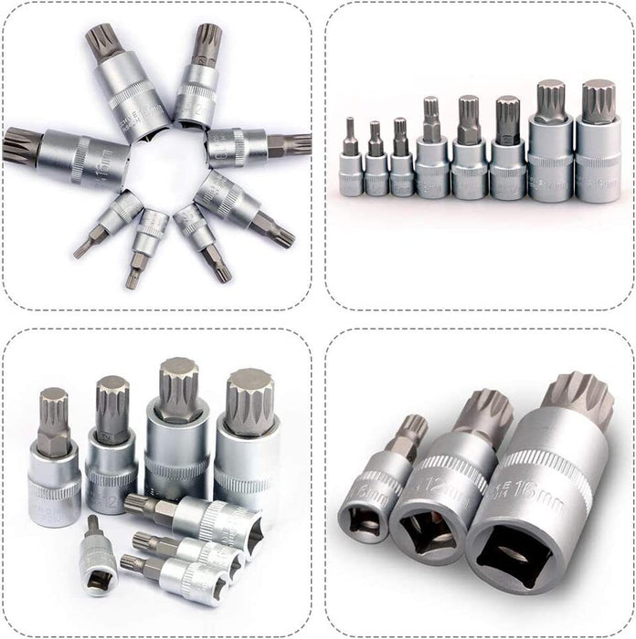 T&E Tools 8Pc M4 - M16 Spline x 1/4"/3/8"/1/2"Drive Socket Made in Taiwan