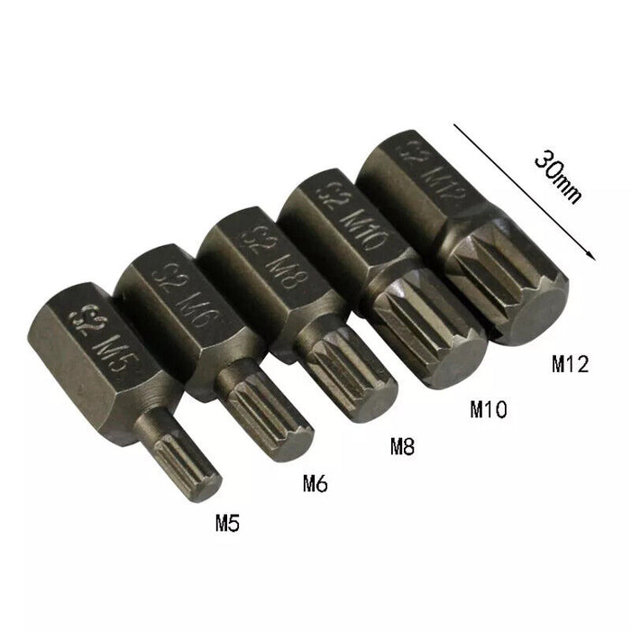 T&E Tools 8PC 1/2 3/4 Spline Impact Bits & Holder Made in Taiwan M14-M22 77mmL