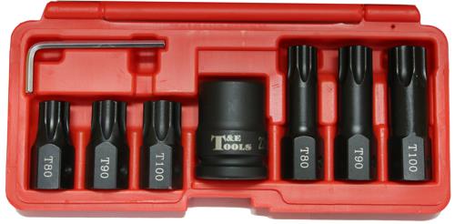 T&E Tools 8PC Torx Impact Bits & Holder Made in Taiwan T80, T90, T100