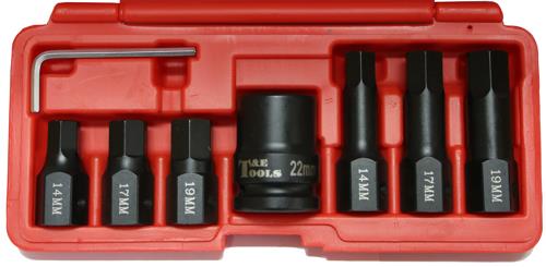 T&E Tools 8Pc 3/4"Dr Metric In-hex Impact Bit &Holder 14 17 19mm Made in Taiwan