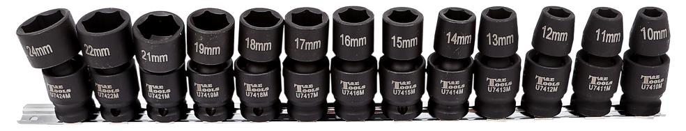 T&E Tools 1/2"Dr 13Pc Metric Universal Impact Socket Set Made in Taiwan 10-24mm