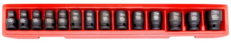 T&E Tools 14Pc 1/2"Dr Impact Socket Set 12Pt Std 38mmL Made in Taiwan 10-27mm