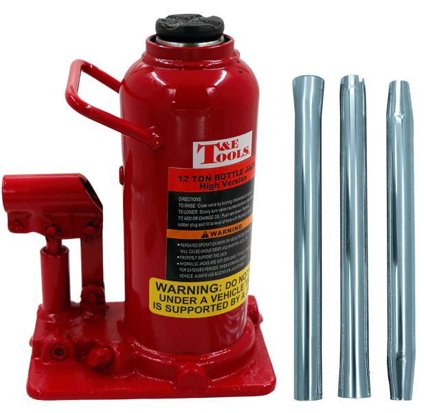 T&E Tool12-Ton Hydraulic Bottle Jack Heavy Duty Car Lifter Safety Valve 4WDTruck