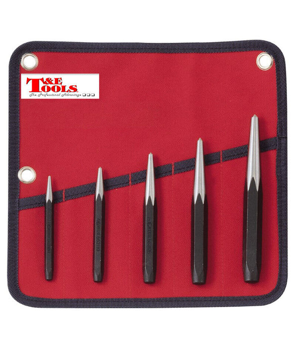 T&E Tools 5PC SAE Centre Punch Set Made Taiwan 3/32", 1/8", 3/16", 7/32", 1/4"