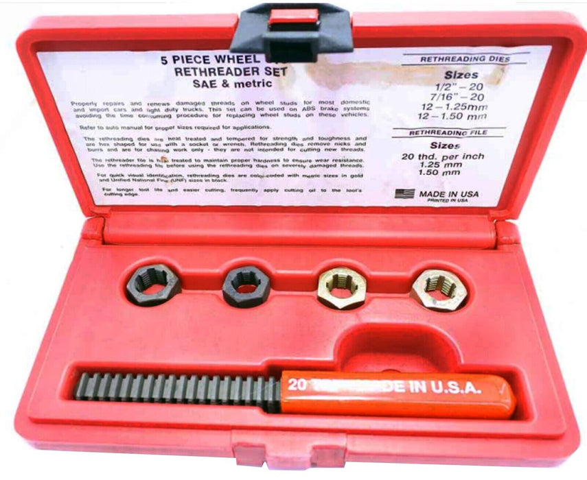 T&E Tools 5PC Wheel Stud Re-threader Kit Made in Taiwan 7/16/1/2" 12mm 6032