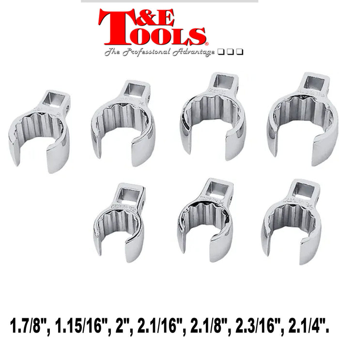 T&E Tools 7PC SAE 12PT Foot Flare Nut Wrench Set Made in Taiwan1.1.7/8" - 2.1/4"