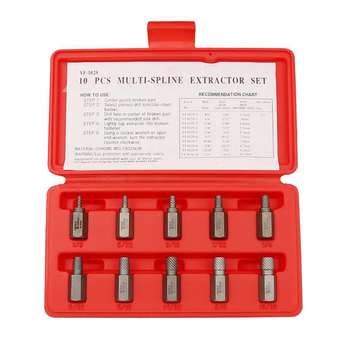 T&E Tools 10PCS Wedge-Proof Screw Extractor Set Made in Taiwan 1/8" (3mm) -13/32