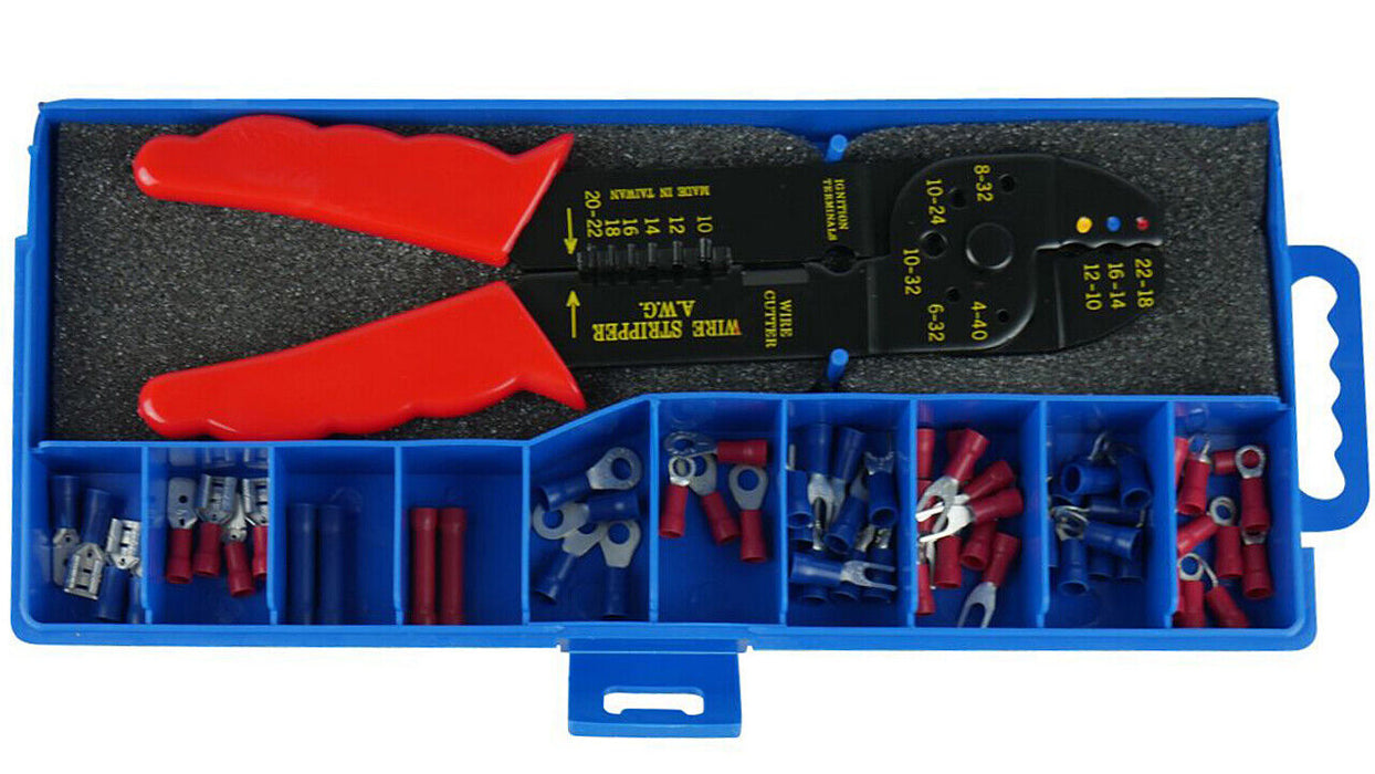 60 Piece Crimping Terminal Kit + Crimper Tool + Plastic Storage Case - FISHER DISCOUNT