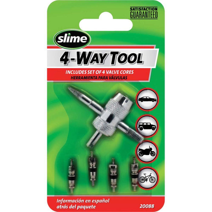 Slime 4-way Valve Core Tool Includes 4 Valve Cores Tire Valve Kit Bike Schrader