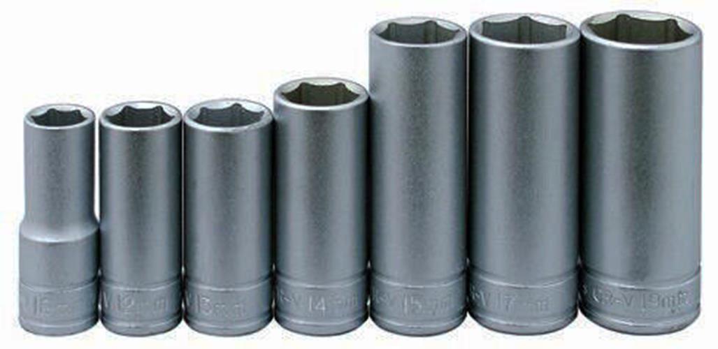 Force pro 7PC 3/8" Deep Socket Set Holder Metric 65mm Long 8mm-16mm