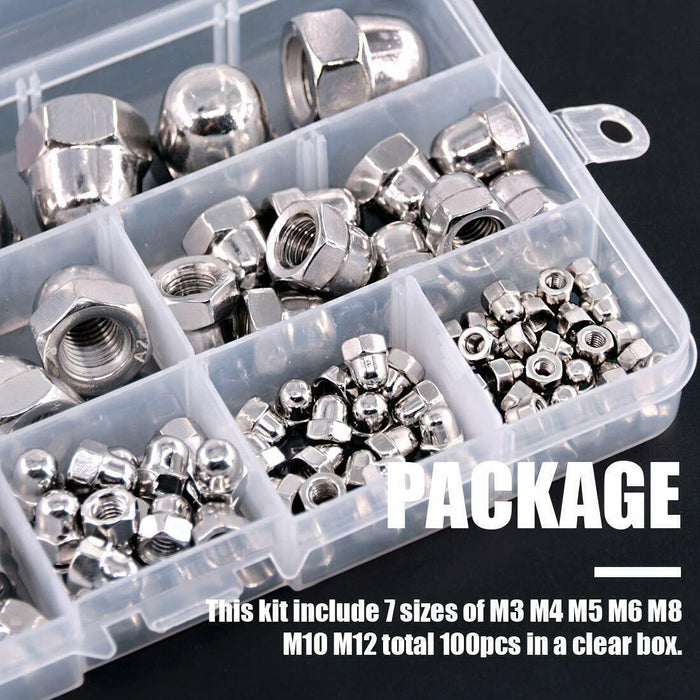 Acorn Nut Kit M3 M4 M5 M6 M8 M10 Carbon Steel Grade Hex Dome Nut  120 Piece - FISHER DISCOUNT