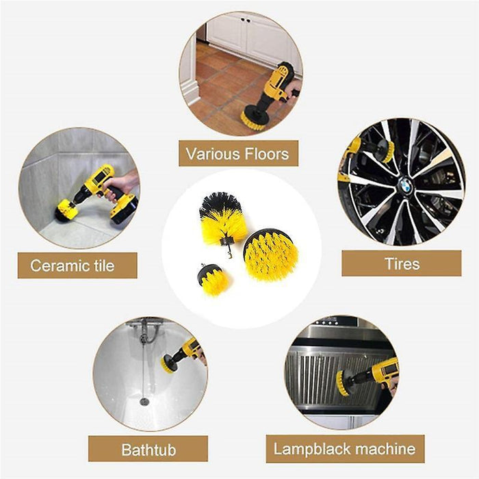 3 Pcs/Set Electric Drill Brush Bristle Cleaning Head for Car Tile Carpet Floor