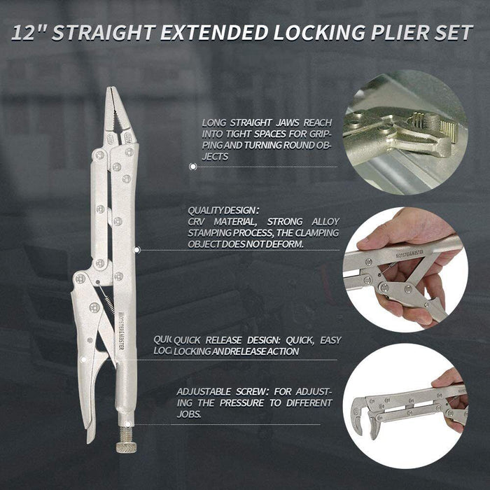 Force pro 300mm Long Nose Locking Pliers SET Vice Grip Self Clamping 0°/45°