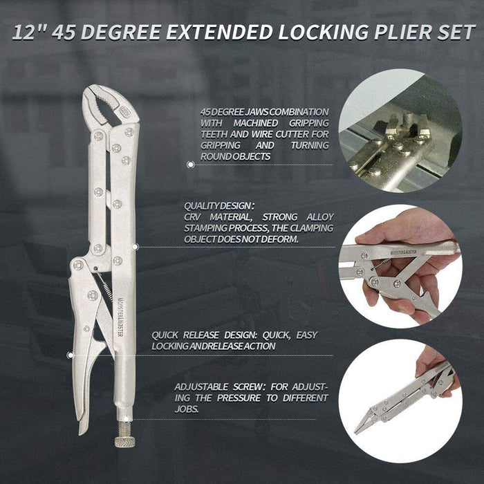 Force pro 300mm Long Nose Locking Pliers SET Vice Grip Self Clamping 0°/45°