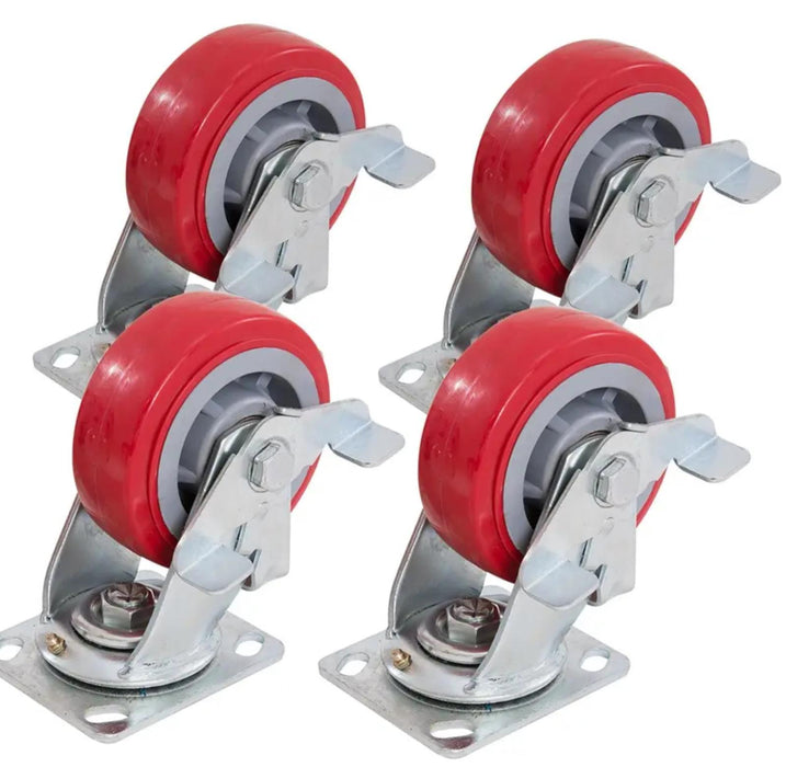 4x 4" Heavy Duty PU Swivel Caster Wheels 100mm Trolley Castor Brakes 650KG Load