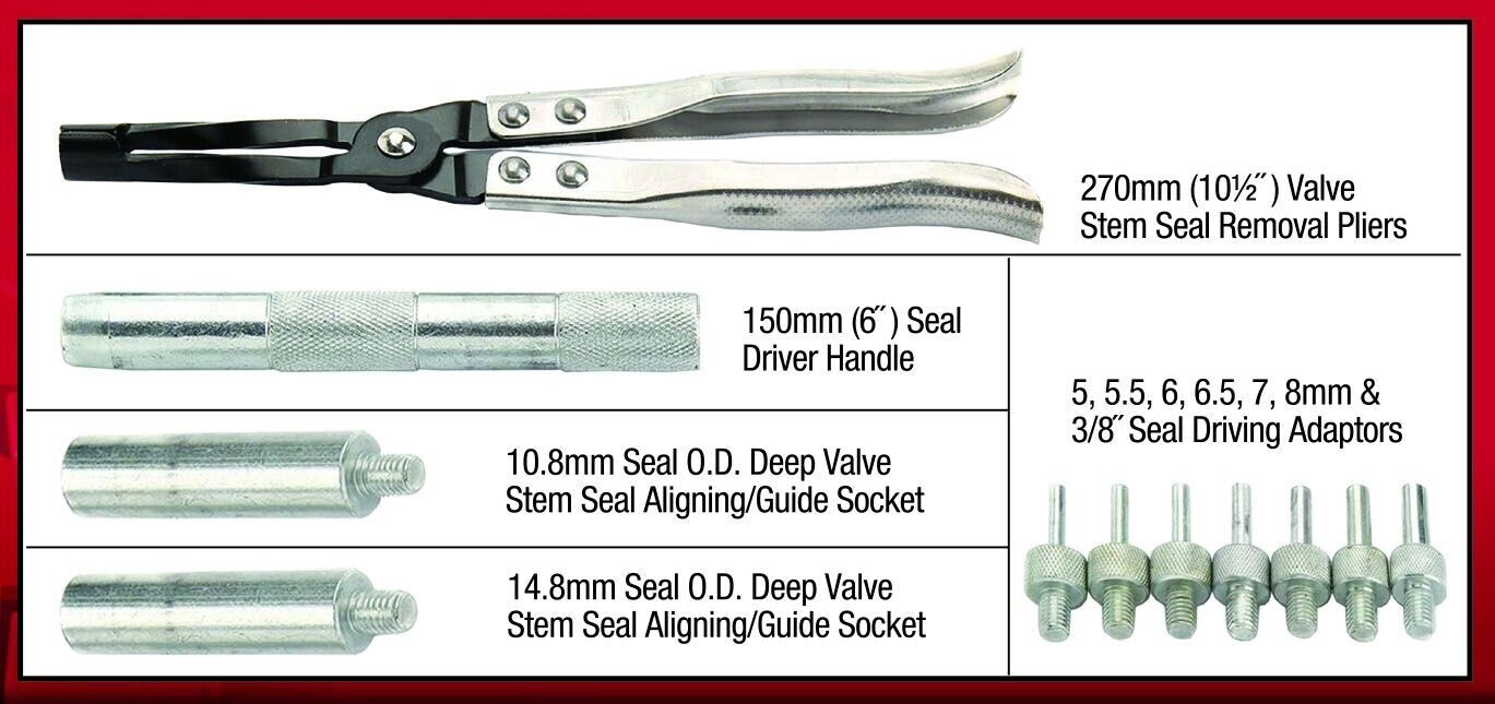 Force PRO 11pcsValve Stem Seal Seating Tool Remover Installer Pliers Set Kit