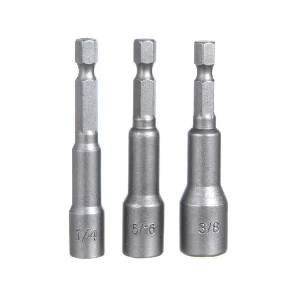 3PCS Power Nut Driver Drill Bit Set SAE Socket Wrench Screw 1/4''Hex Shank