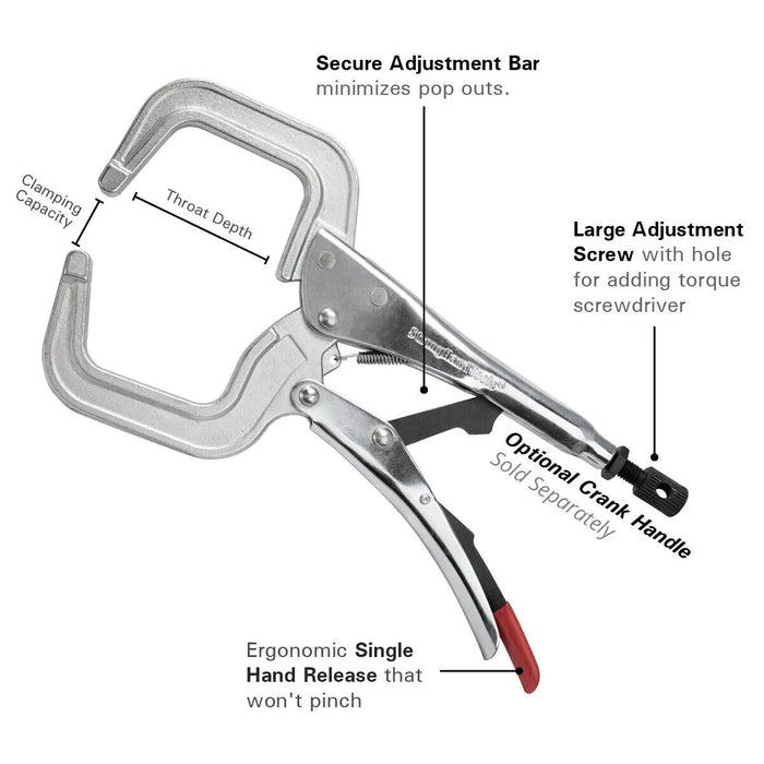 Strong Hand TooPliers Locking C-Clamp 280mmL 102mm Opening Round Tip PR115