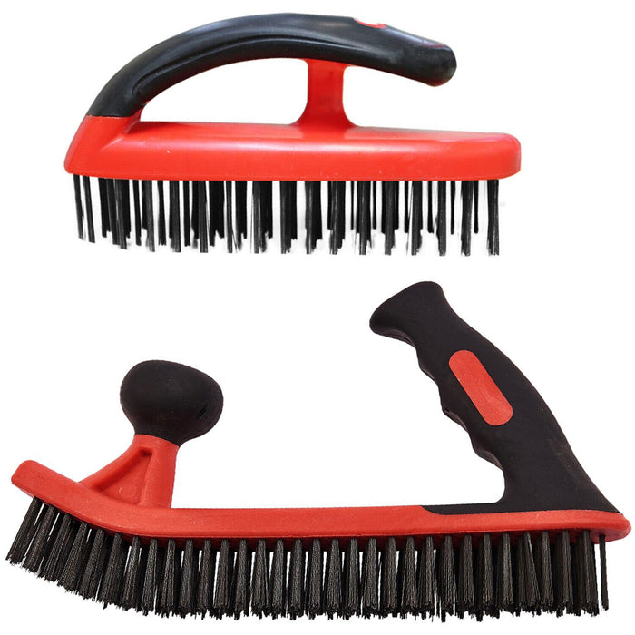 2Pc MULTI-PURPOSE Held Wire Sanding Wire Brush Set BBQ Rust Remove Double Handle