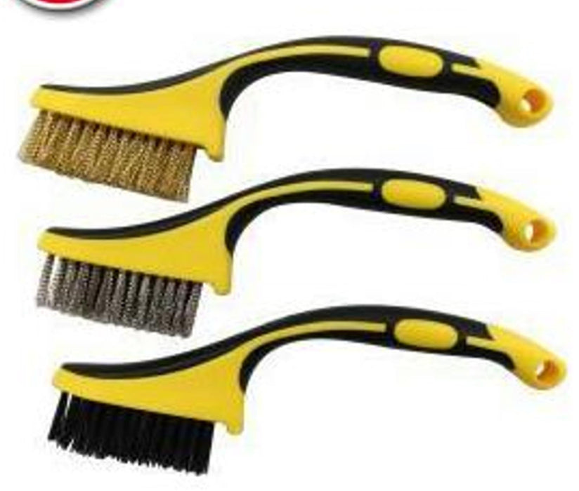 3PC Wire Brush Brass Stainless Steel Nylon Scrub Brushes Rust Cleaning