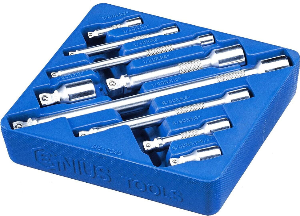 Genius TOOLS 9 Piece 1/4" 3/8" & 1/2" Drive Wobble Bar Extension Socket Set