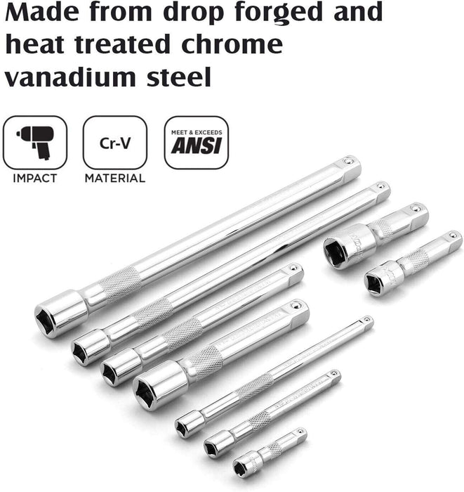 Genius TOOLS 9 Piece 1/4" 3/8" & 1/2" Drive Wobble Bar Extension Socket Set