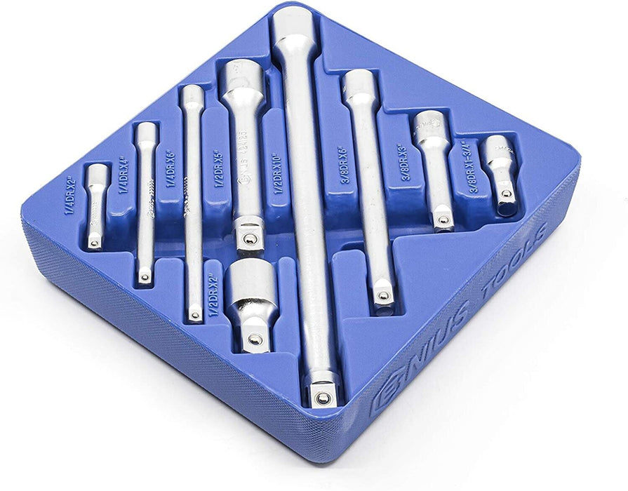Genius TOOLS 9 Piece 1/4" 3/8" & 1/2" Drive Wobble Bar Extension Socket Set
