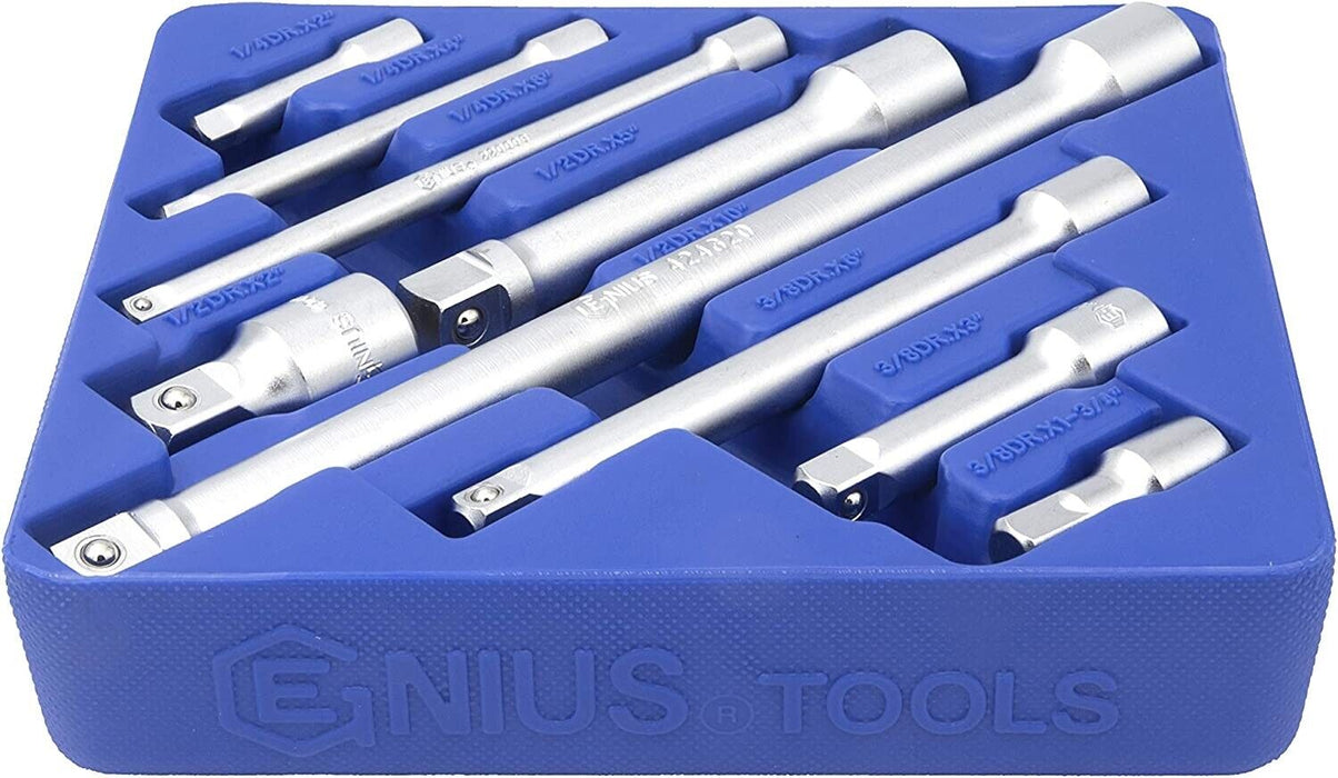 Genius TOOLS 9 Piece 1/4" 3/8" & 1/2" Drive Wobble Bar Extension Socket Set