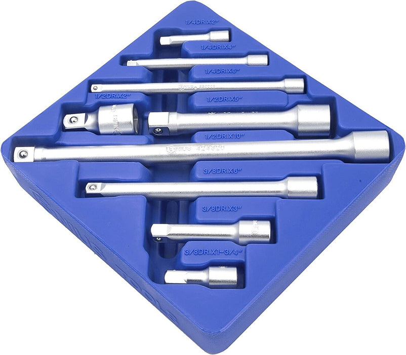 Genius TOOLS 9 Piece 1/4" 3/8" & 1/2" Drive Wobble Bar Extension Socket Set