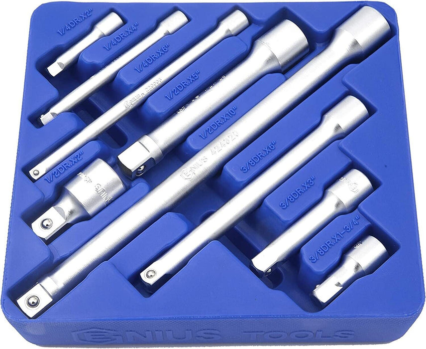 Genius TOOLS 9 Piece 1/4" 3/8" & 1/2" Drive Wobble Bar Extension Socket Set