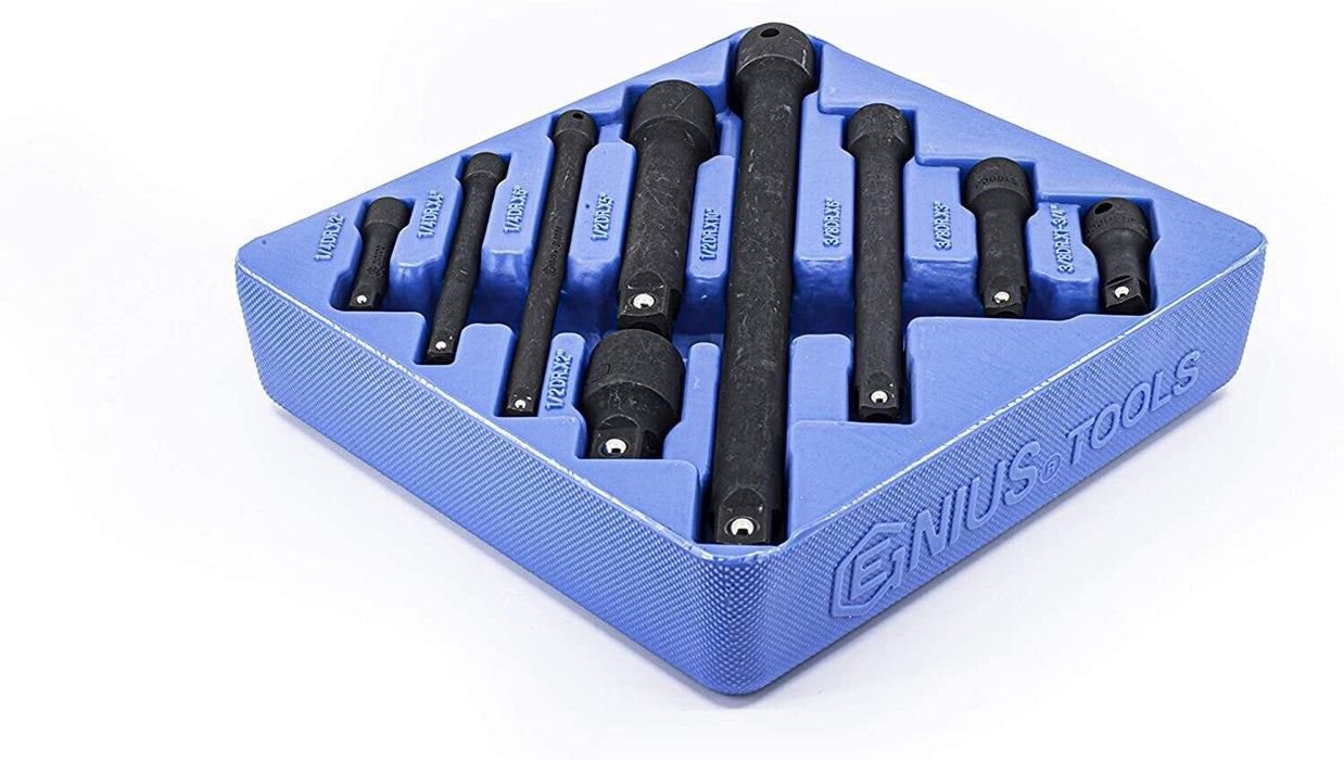 Genius TOOLS 9 Piece 1/4" 3/8" & 1/2" Drive Wobble Bar Extension Socket Set