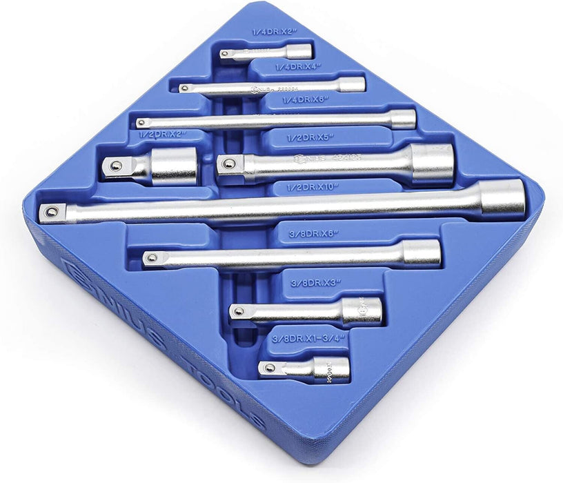 Genius TOOLS 9 Piece 1/4" 3/8" & 1/2" Drive Wobble Bar Extension Socket Set
