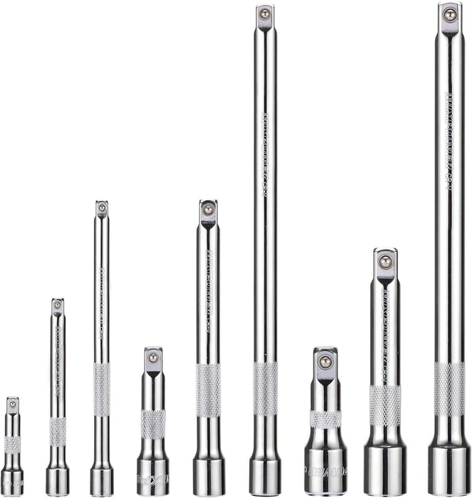 Genius TOOLS 9 Piece 1/4" 3/8" & 1/2" Drive Wobble Bar Extension Socket Set
