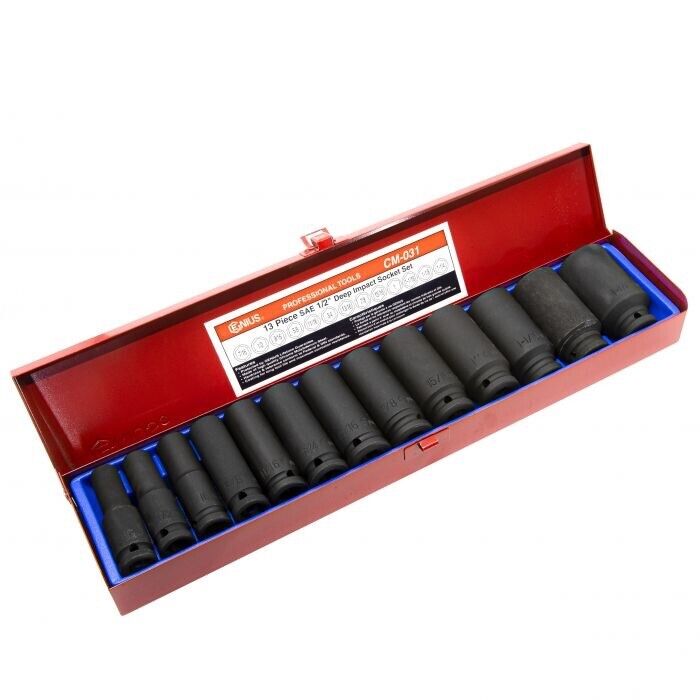 Genius Tools 13PC 1/2" Dr. SAE Deep Impact Socket Set CM-031 7/16- 1-1/4 TAIWAN