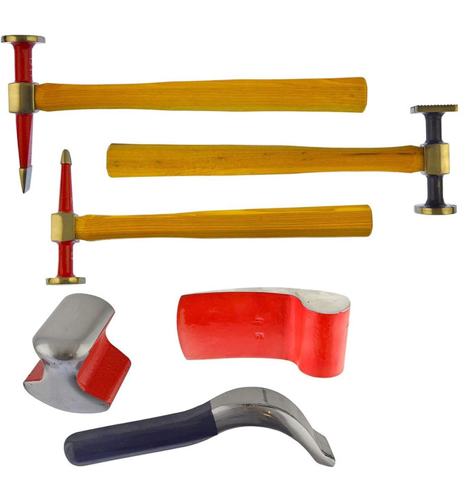 T&E Tool 6PC Car Panel Auto Body Repair Dent Kit Tool Beating Hammers Heel Dolly