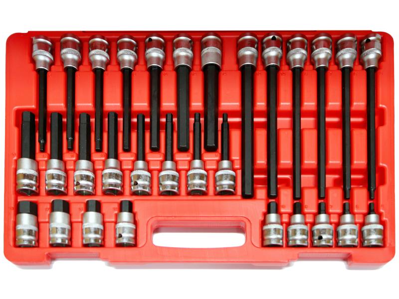 T&E 30Pcs 1/2"Dr. Metric In-Hex Bit Socket Set 55, 100, 140, 200mm 1/2"Dr. SAE