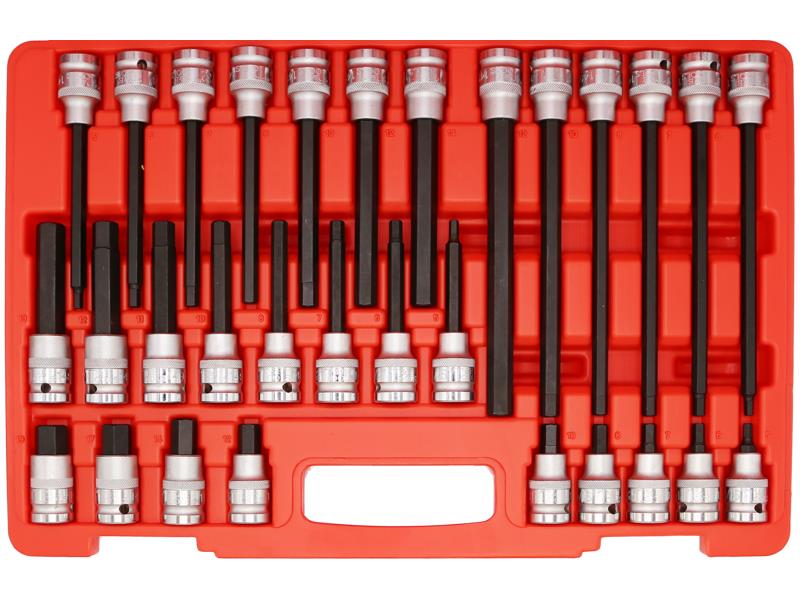 T&E 30Pcs 1/2"Dr. Metric In-Hex Bit Socket Set 55, 100, 140, 200mm 1/2"Dr. SAE