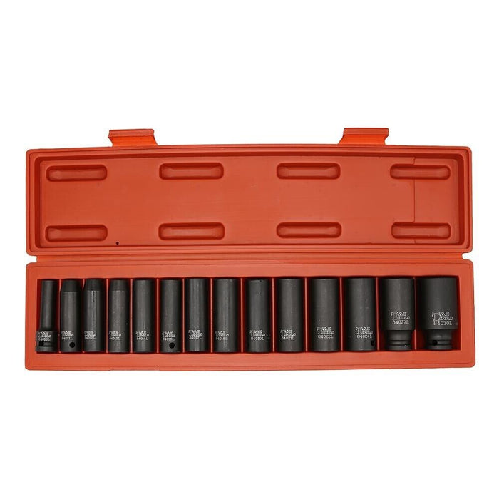 T&E tools 14PC 1/2" Heavy Duty Deep Impact Socket Tool Set 10-32mm Metric