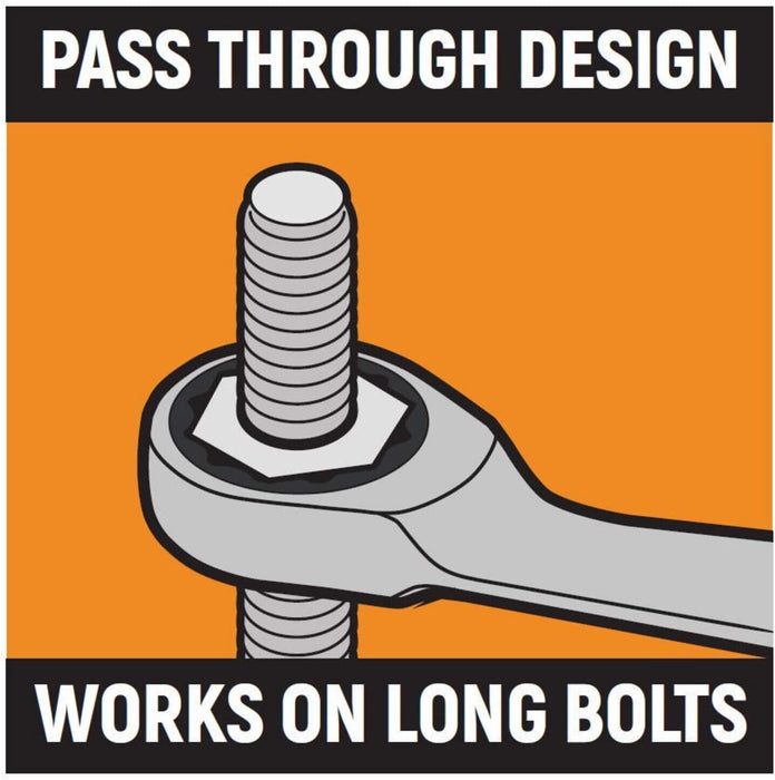 M13/M20 Female Pass-Through Reverse Ratchet Wrench f Bolt & Go-Thru Socket