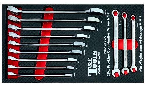 T&E 12pc 8-19mm Combination Open & Ring Spanner Wrench Fully Engineered/Tool Set