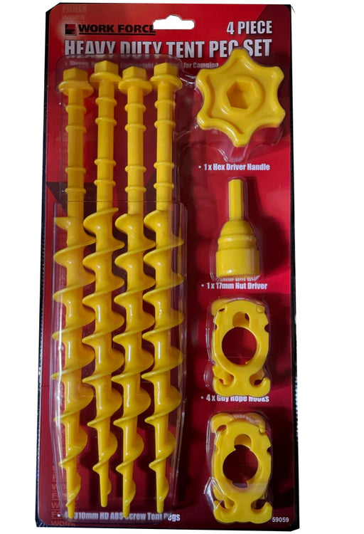 4PC Heavy Duty ABS Screw Tent Pegs  Guy Rope Holder 300mm NUT DRIVER DRIVER HAND - FISHER DISCOUNT