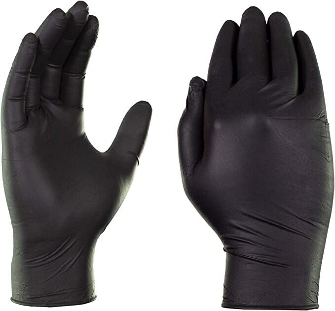 50 x INDUSTRIAL BLACK DISPOSABLE NITRILE GLOVES THICK RUBBER MEDICAL PROTECTION
