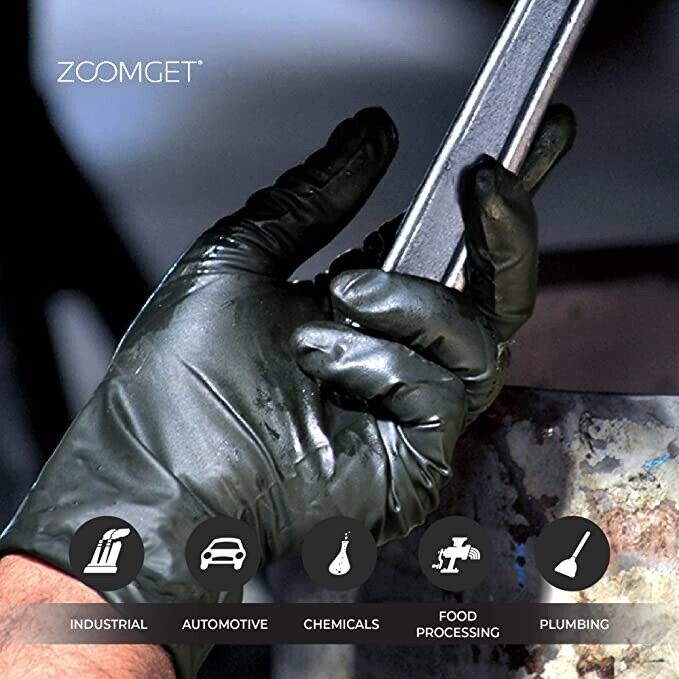 50 x INDUSTRIAL BLACK DISPOSABLE NITRILE GLOVES THICK RUBBER MEDICAL PROTECTION