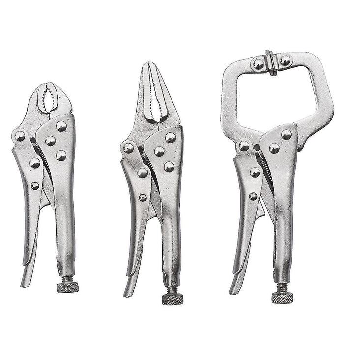 3Pc Mini Lock Grip Pliers Stubby Curved Jaw C-Clamp Long Nose Vise Welding Hold