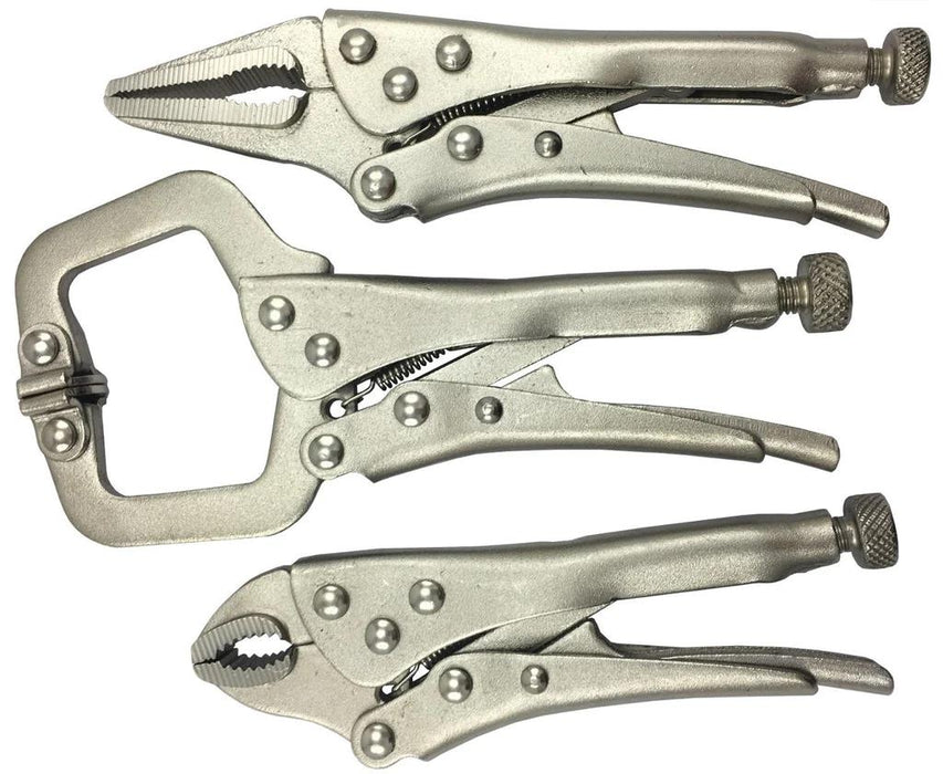 3Pc Mini Lock Grip Pliers Stubby Curved Jaw C-Clamp Long Nose Vise Welding Hold