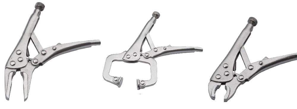 3Pc Mini Lock Grip Pliers Stubby Curved Jaw C-Clamp Long Nose Vise Welding Hold