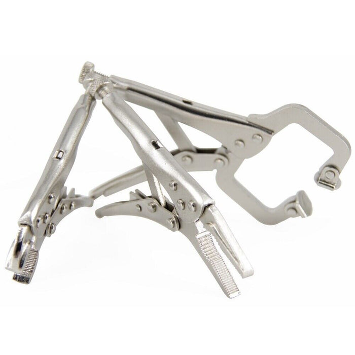 3Pc Mini Lock Grip Pliers Stubby Curved Jaw C-Clamp Long Nose Vise Welding Hold