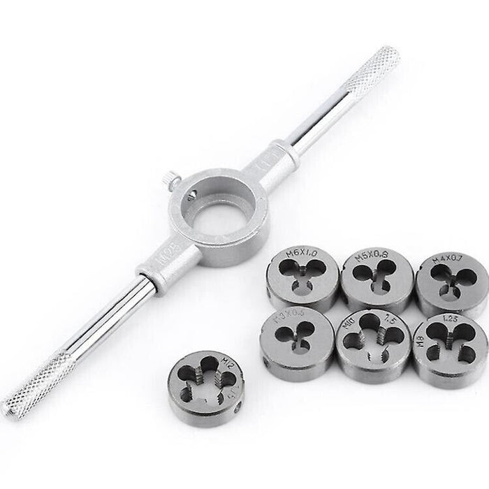 FORCE 6PC Metric Round Button Die Set with Stock Thread Cutter Driver Taps Dies